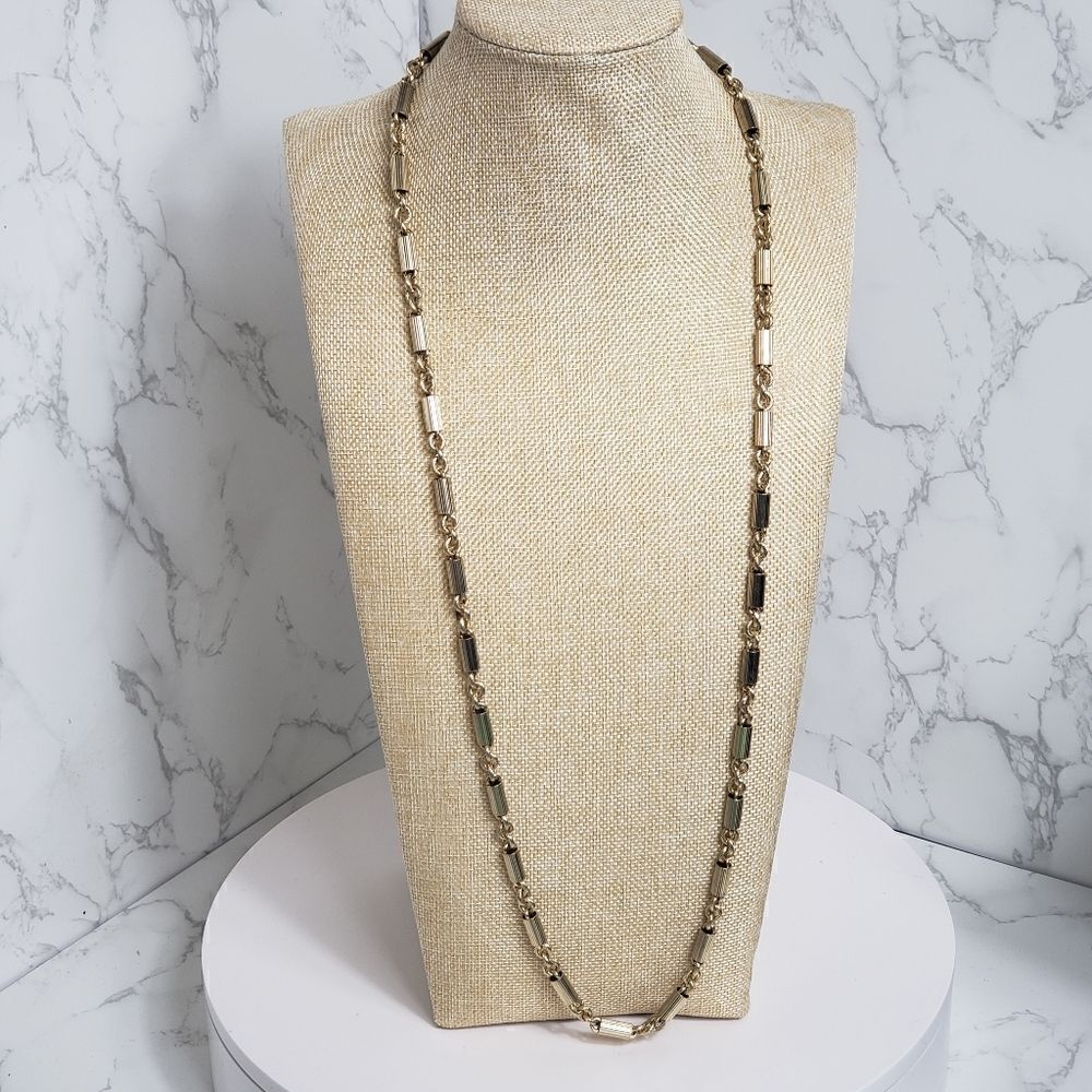 VINTAGE SARAH COVENTRY Modernist Long Barrel Tube Goldtone Necklace